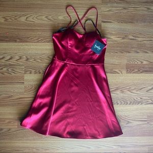 New Christmas Red Stretch Satin Dress